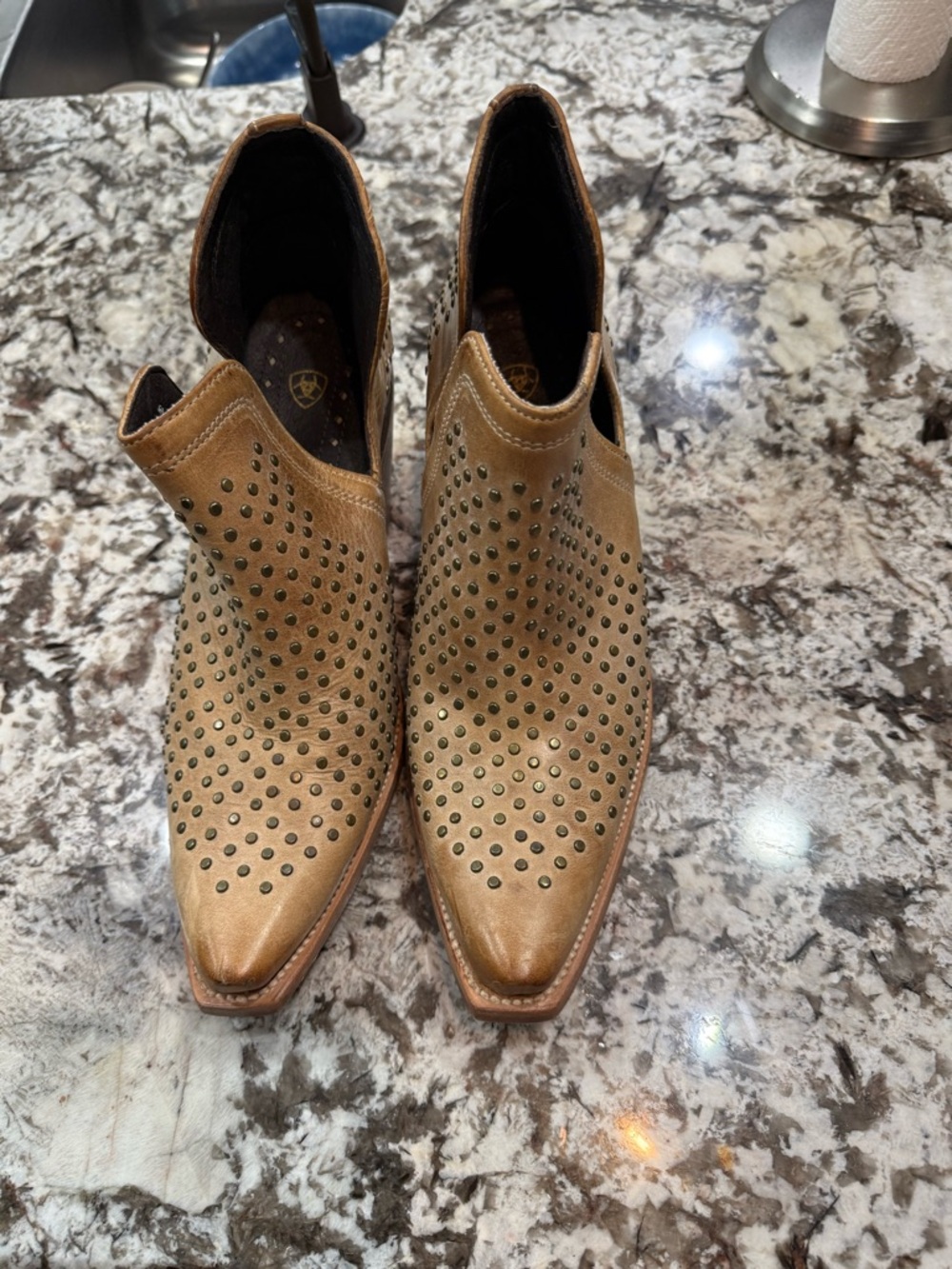 Ariat Women’s Tan Leather Studded Western Booties